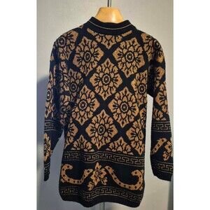 Vtg Dana Scott Black Gold Metallic Lurex Sweater Greek Key Geometric Women L XL